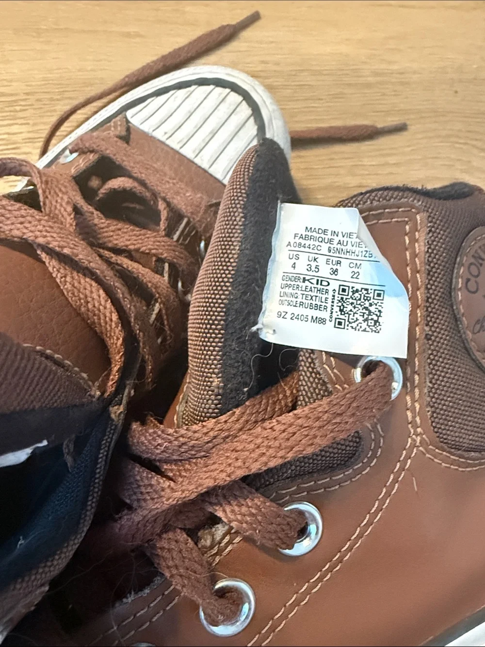 Converse Kids Brown leather High-Top Sneakers with White Toe